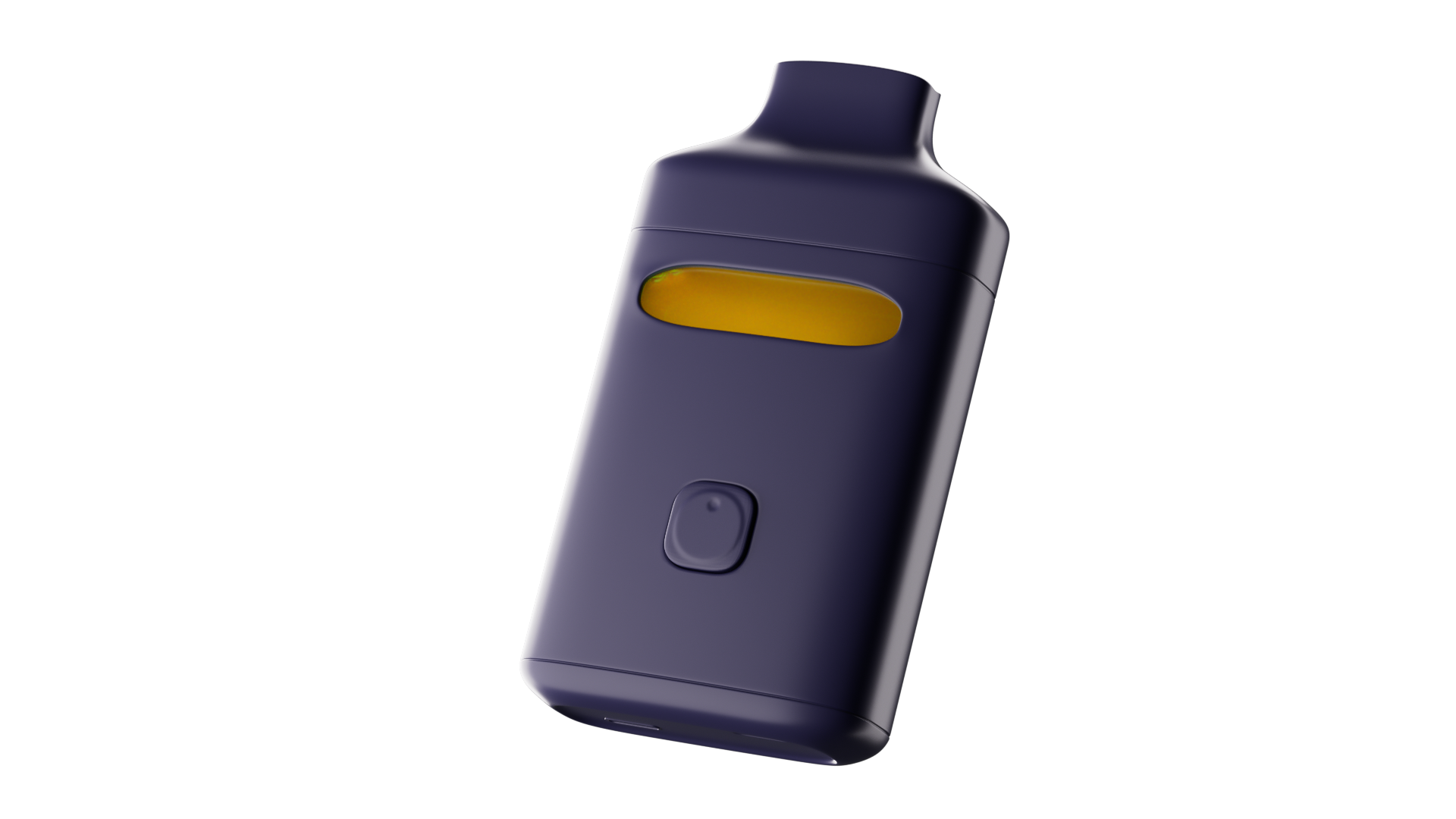 Realize disposable 4G vape device in dark matte finish with window showing golden oil, isolated on transparent background with button on the back